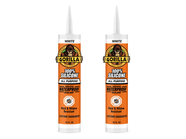 100% Silicone Sealant Caulk, White, 10 oz Cartridge, 2-Pack All Purpose, Long-Lasting Waterproof Seal, Fast Curing in 30 Minutes, Resists Mold and...