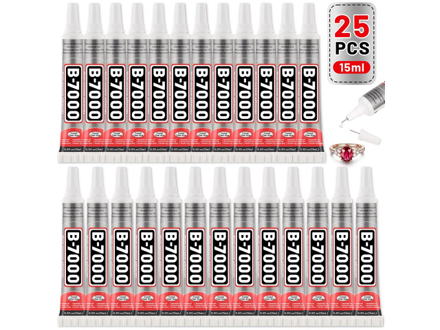 25 Tube 15ML B7000 Glue Clear with Precision Tip, Bulk B-7000 Craft Glue Rhinestone Bedazzling Glue Super Adhesive for DIY Jewelry Making Nail Art...