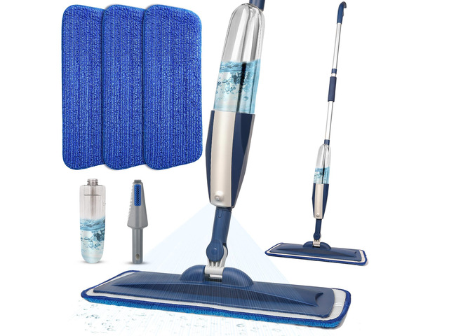 Wet Spray Mop for Floor Cleaning with 14 oz Bottle & 3 Microfiber Pads Refillable bottle, washable pads, dry/wet use for home or commercial...