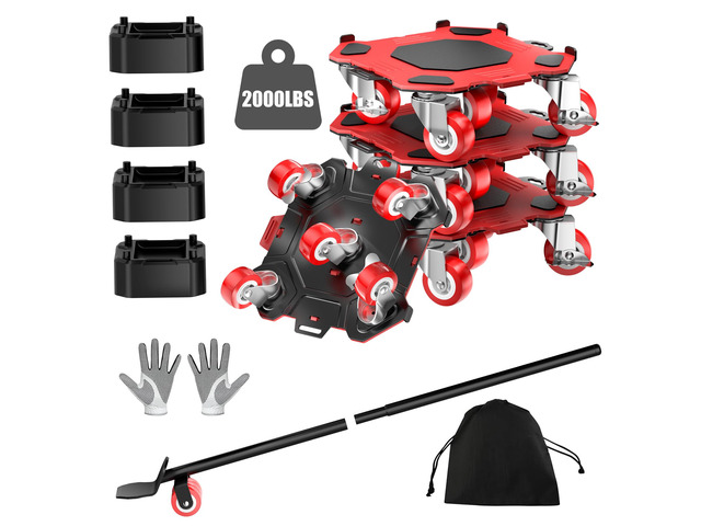 Furniture Dolly, 2000LBS Furniture Movers with Wheels 5-Wheel Carbon Steel Dolly with Lifter, 360°Swivel Locking Casters for Sofa, Refrigerator,...