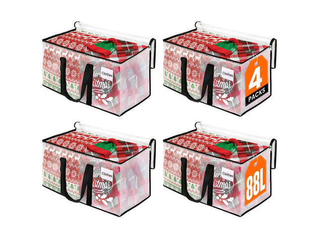 Moving Bags, Heavy Duty Large Storage Bags, 88L, 4 Pack, Clear Water-Resistant Packing Bags with Reinforced Handles & Dual Zippers, Foldable...