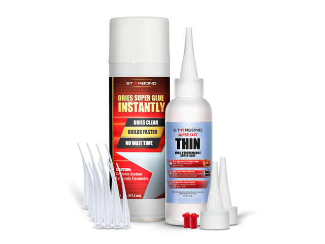 Thin CA Glue with Activator Bundle (4 oz. + 6 oz.) Premium Cyanoacrylate Super Glue with Aerosol Accelerator for Woodworking and Repair, Pen...