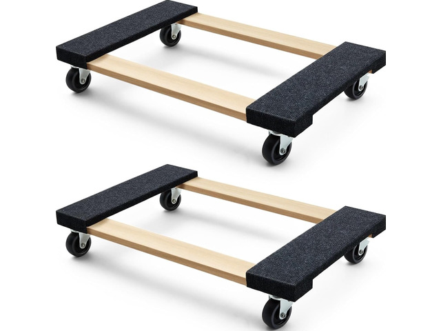79545 30 in. x 18 in. Hardwood Furniture Moving Dolly 1,320 lbs. Capacity 4 Swivel Wheels Heavy-Duty Furniture Dollies, 2 Pack