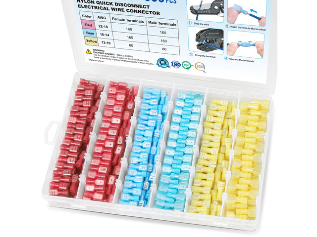 800 Pcs Nylon Spade Connector Kit, Insulated Crimp Wire Connectors Corrosion Resistant Thick Tinned Copper Terminals, Nylon Insulated, Color-Coded...