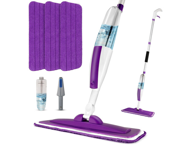 Wet Spray Mop for Floor Cleaning with 14 oz Bottle & 3 Microfiber Pads Refillable bottle, washable pads, dry/wet use for home or commercial...