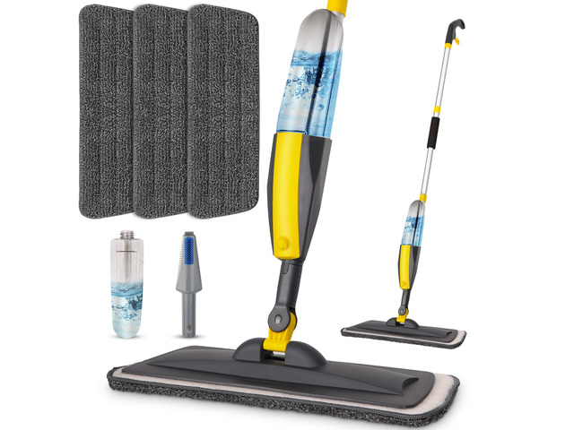 Wet Spray Mop for Floor Cleaning with 14 oz Bottle & 3 Microfiber Pads Refillable bottle, washable pads, dry/wet use for home or commercial...