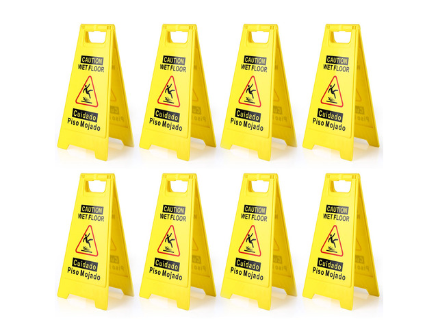 8-Pack Caution Wet Floor Sign,17.5' Height,Bright Yellow Double-Sided Folding A-Shaped Frame Design, Bilingual Caution Message