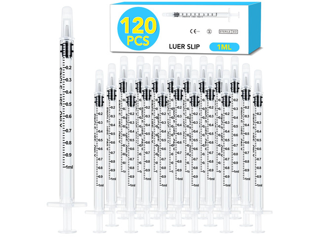 120 PCS 1ml Syringe with Cap for Liquid, Oral Syringes without Needle for Medicine Dropper, Colostrum Collect, Liquid Measuring, Individually...