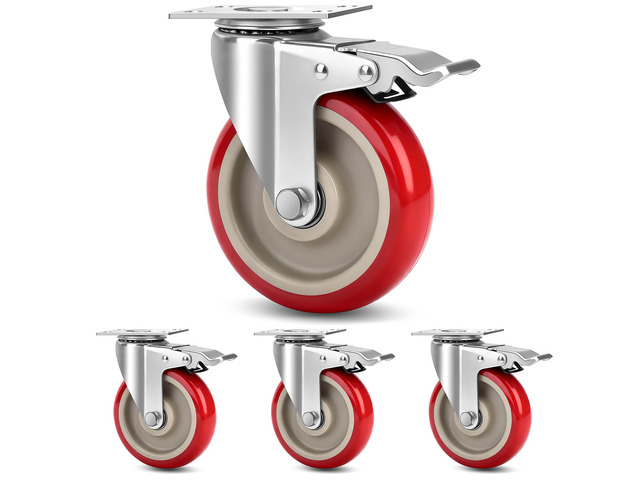 5 Inch Industrial Heavy Duty Swivel Caster Wheels with Brake,Set of 4 Safety Locking Casters,Load 2400lbs,Premium Polyurethane Wheels for...