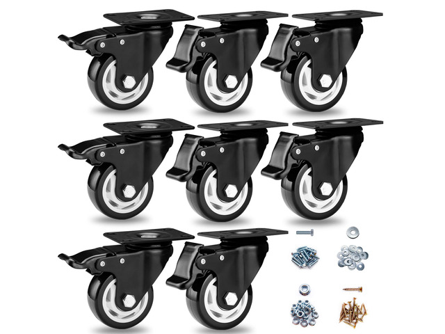 Caster Wheels-3 Inch Swivel Casters Set of 4 Heavy Duty with Brake Locking Industrial Caster with 360 Degree No Noise Polyurethane Wheels, Locking...