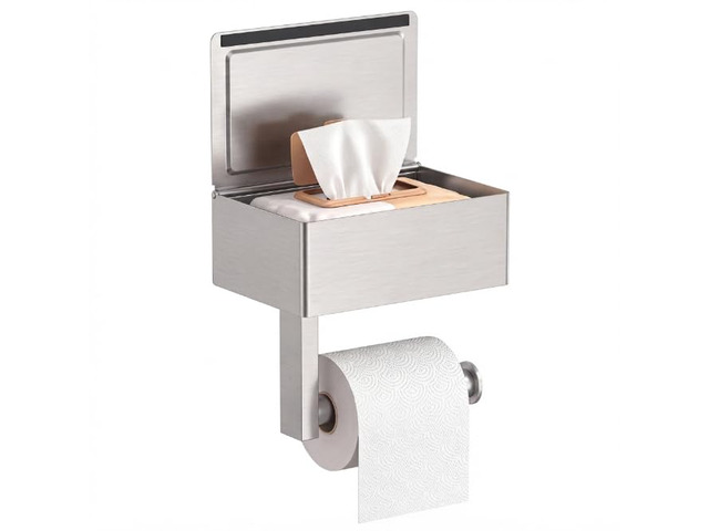 Toilet Paper Holder with Shelf, Wall-Mounted Modern Wipes Dispenser Brushed Nickel Toilet Paper Holder with Storage Baby Wipes Dispenser for...