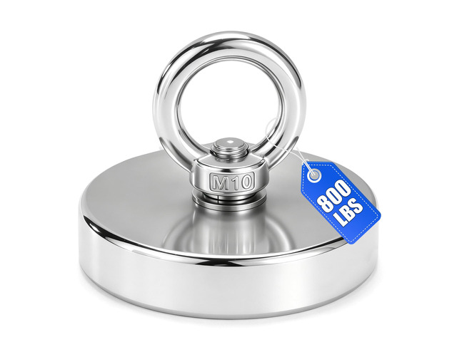 Fishing Magnets with Countersunk Hole 3.15 inch 800LBS Force Strong Lifting Magnet Neodymium Rare Earth Eyebolt for Retrieving in River and Magnetic