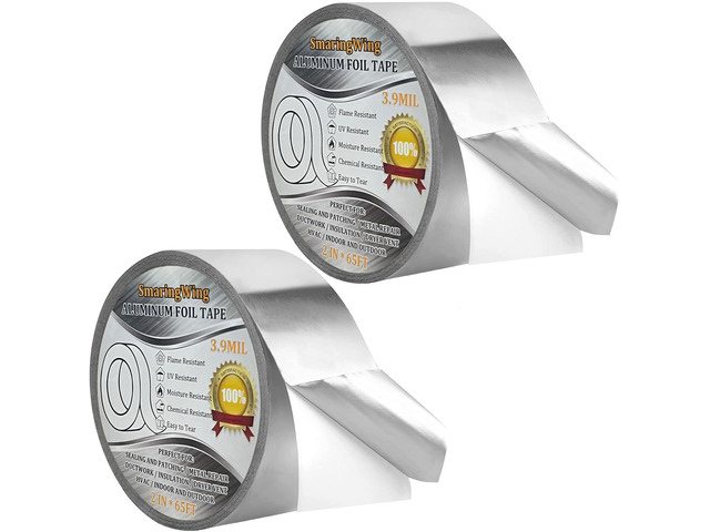 2PCS Premium Aluminum Foil Duct Tape, Silver Metal HVAC Tapes (2' x65Feet,3.9mil) with Adhesive Backing, High Temperature Heavy Duty Insulation...