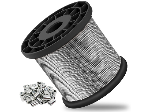1/16 Wire Rope, 800FT 304 Stainless Steel Cable with 250Pcs Crimp Sleeves, Aircraft Grade, 7x7 Strand, 368lbs Breaking Strength, for Garden...