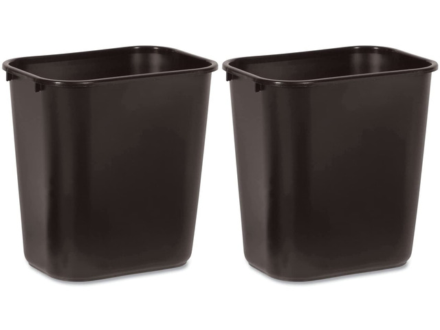 Commercial 295600BK Deskside Plastic Wastebasket, Rectangular, 7 gal, Black (2)