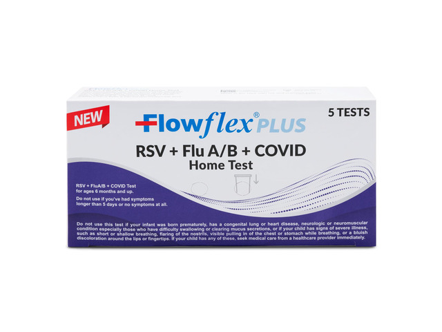 Plus RSV + Flu A/B + COVID Home Test Kit (5 Tests) 4-in-1 Home Test Kit, Rapid Results in 15 Minutes, OTC At-Home Antigen Test for Adults & Children