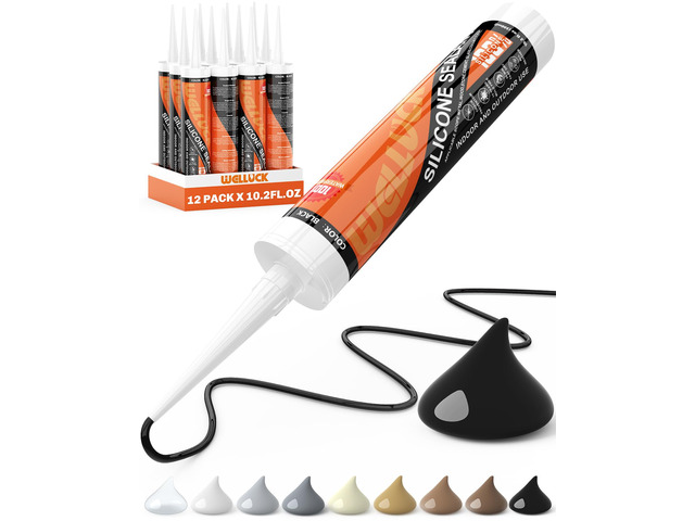 Black Silicone Caulk, 100% Waterproof Silicone Sealant Adhesive Caulking,for RV, Kitchen,Bathroom, Window, Door, Glass, Auto Leak Sealing...