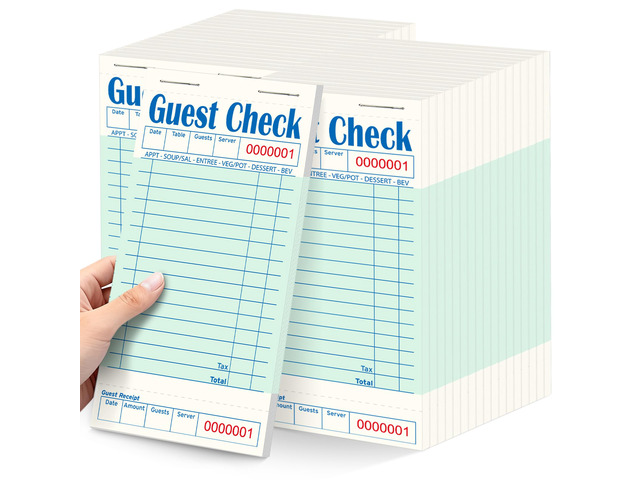 40 Pack/2000 Tickets Guest Checks Books for Servers, Green