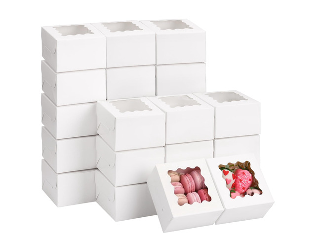 250pcs Small Cookie Boxes with Window, White Bakery Boxes, 4x4x2.5 Food-grade Treat Boxes, Dessert Boxes for Small Cookies, Treats, Desserts,...