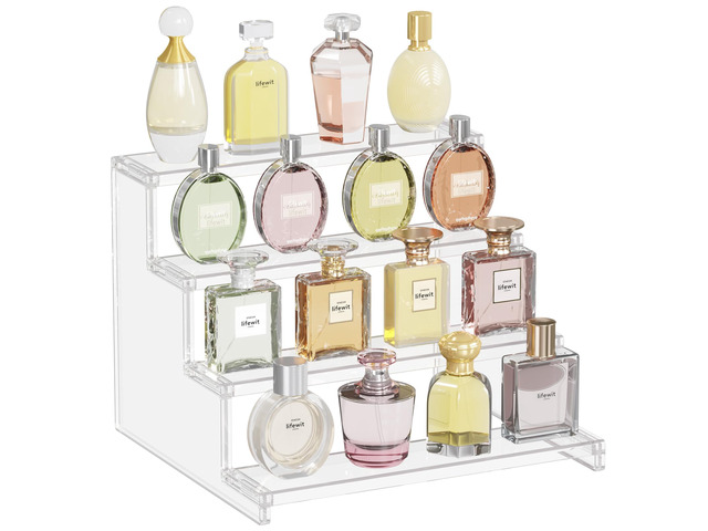 12' Perfume Organizer, Cologne Stand Tool-Free Assembly, 1 Pcs Clear Display Riser Shelf for Makeup, Skincare, Nail Polish, Spice, Figure, Bedroom...