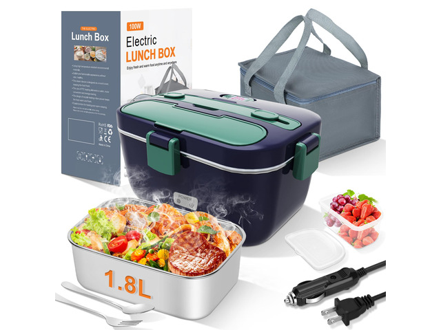 Electric Lunch Box Food Warmer, 1.8L Heated Lunch Box for Adults 100W Fast Heating, Portable Food Heater for Car, Truck, Office, Work, Travel,...