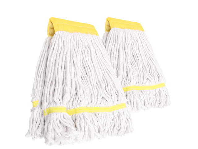 2 Pack Heavy Duty Mop Head Commercial Replacement,Industrial Heads Refill for Floor Cleaning,Wet Cotton Looped End String Heads,Yellow