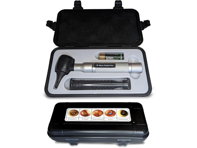 4th Generation LED Pocket Pro Otoscope with Both Adult and Pediatric Disposable Specula Tips, Battery, and Protective Hard Plastic Case