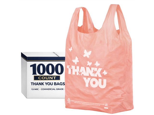 PINK Thank you bags, 1000PCS T shirt bags, To Go Bags,Grocery bags, Reusable and Disposable,Perfect for Small Business,Take...