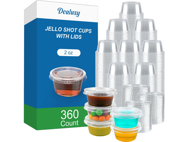 360 Set 2 oz Jello Shot Cups with Lids Sturdy & Food Safe Disposable Plastic Portion Condiment Dipping Sauce Cups, Small Containers for Salad Dressing