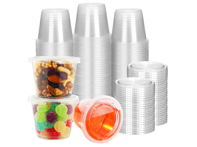 100 Sets - 5 oz Jello Shot Cups with Lids, Portion Cups, Clear Disposable Plastic Jello Shot Cups for Meal Prep, Salad Dressing, Soufflé, Portion...