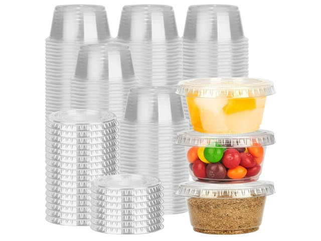 200 Sets - 2 oz Jello Shot Cups with Lids, Clear Disposable Plastic Cups for Meal Prep, Salad Dressing, SoufflÃ©, Portion Containers