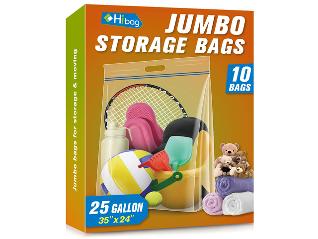 25 Gallon Jumbo Storage Bags, 35 x 24 Resealable Clear Bags with Handle, Extra Large XL Heavy Duty for Clothes Pillow Travel Moving, Pack of 10
