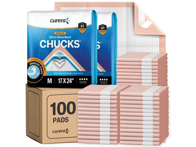 Chucks Premium Disposable Underpads 17x24 [100-Count] Ultra Absorbent Chux Incontinence Bed Pads with Adhesive Tape for Adults, Baby Changing,...