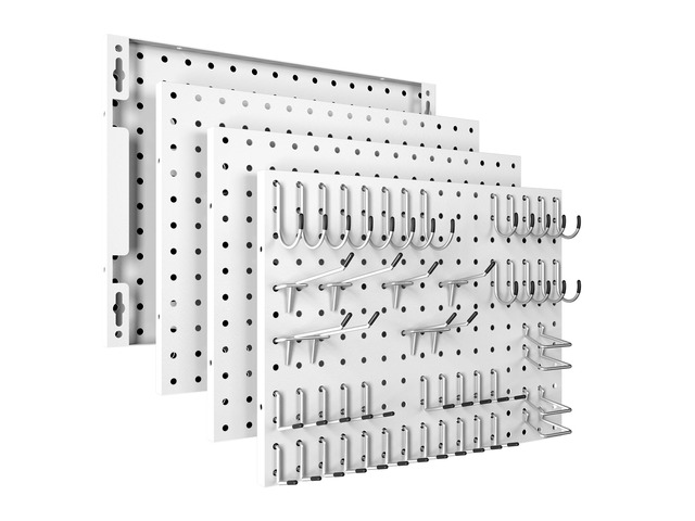 Peg Board, 4 Pack Metal Pegboard Panels with 50 Hooks White Pegboards Wall Organizer, Heavy Duty Peg Board for Garage Tool Storage, Desk Office...