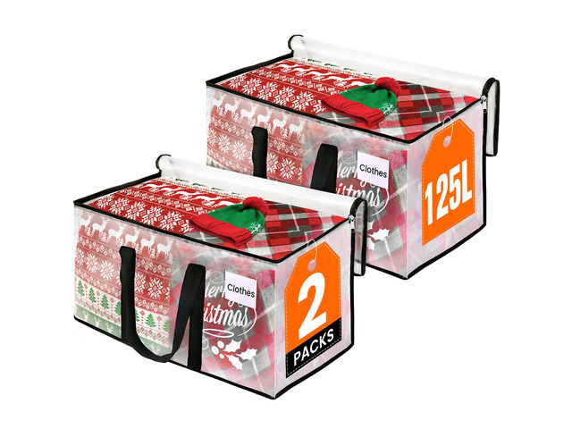 Moving Bags, Heavy Duty Large Storage Bags, 125L, 2 Pack, Clear Water-Resistant Packing Bags with Reinforced Handles & Dual Zippers, Foldable...
