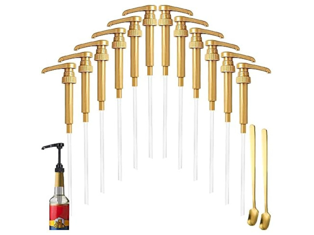 12 Pcs Gold Coffee Syrup Pump Compatible with 25.4Oz/750ml Bottles Syrup Dispenser Pumps, Great for Home & Coffee Bar, Drinking Mixes, Tea,...