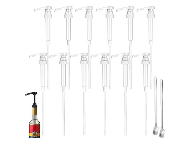 12 Pcs White Coffee Syrup Pump Compatible with 25.4Oz/750ml Bottles Syrup Dispenser Pumps, Great for Home & Coffee Bar, Drinking Mixes, Tea,...