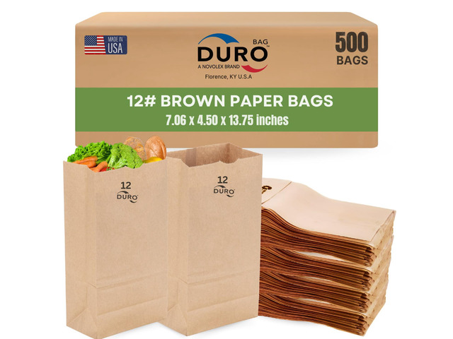 18412 12# Large Brown Paper Bags, 7.06 x 4.5 x 13.75 Inches, 500 Ct Made In USA Disposable Paper Bags Ideal for Deli's, Bakeries, Grocery, & Takeout