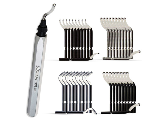 Deburring Tool, 41 M2/M35 Blades, CNC Anodized Aluminum Handle Built for 3D printing, metal, PVC and plastic; four HSS profiles give 360-degree...