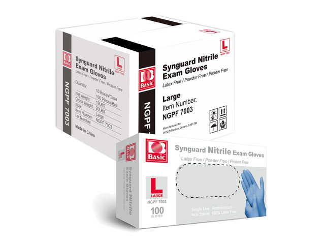 Basic Medical Blue Nitrile Exam Gloves - Latex-Free & Powder-Free - NGPF 7003 (Case of 1,000), Large