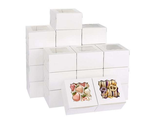 120pcs Small Cookie Boxes with Window, 4x4x2.5 In White Bakery Boxes Food-grade Treat Boxes, Dessert Boxes for Small Cookies, Treats, Desserts,...