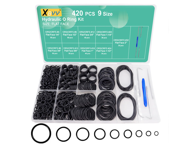420 Pcs Hydraulic O-Ring Kit for ORS/ORFS Flat Face Fittings 9 Size Buna-N 70A O-Ring Seal Kit with Pick for Hydraulic Fittings,SAE J1453...