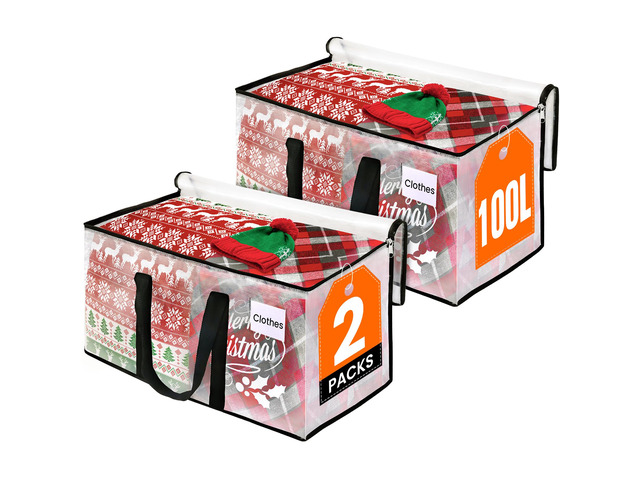 Moving Bags, Heavy Duty Large Storage Bags, 100L, 2 Pack, Clear Water-Resistant Packing Bags with Reinforced Handles & Dual Zippers, Foldable...