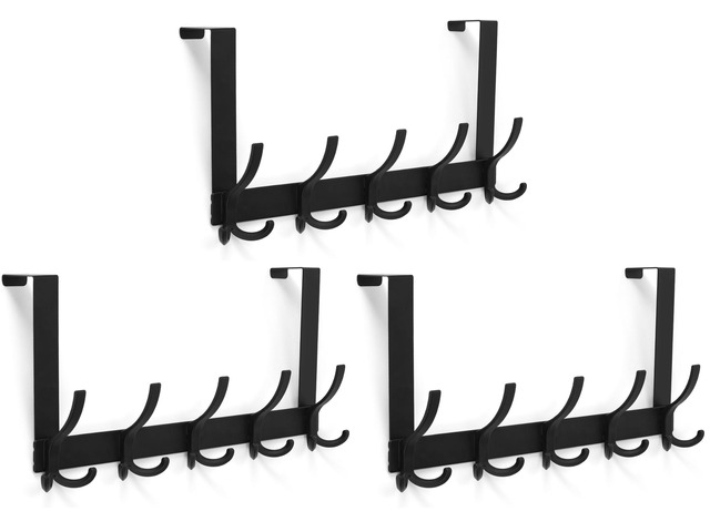 Over The Door Hooks for Hanging, Over The Door Hanger, Over The Door Towel Rack for Bathroom with 5 Triple Coat Hooks, Bathroom Towel Holder Towels...