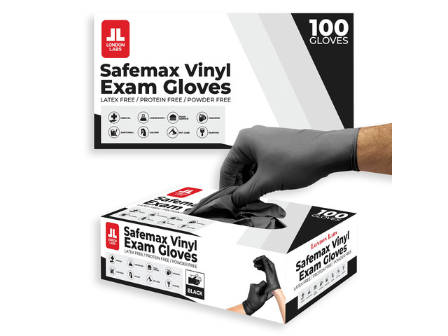 Black Synthetic Vinyl Exam Gloves Powder Free and Latex Free (Large, 200 Count)