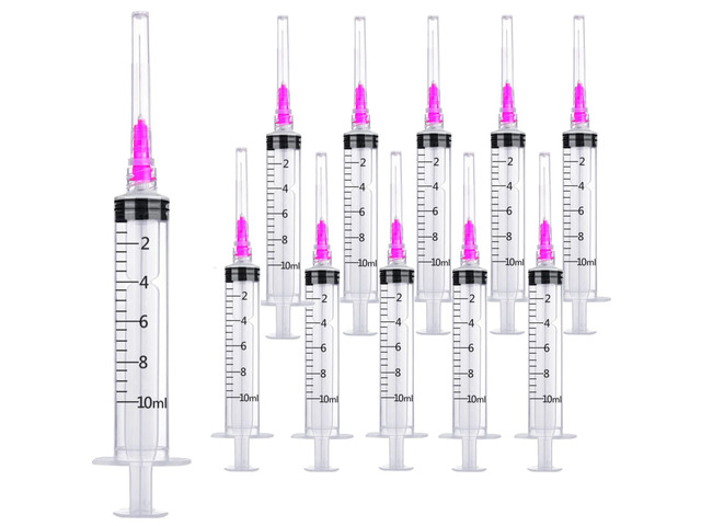 100 Pack 10ml 18Ga Plastic Syringe with Measurement for Scientific Labs and Industrial Dispensing, Disposable Individually Wrapped (100, 10ml-18Ga)