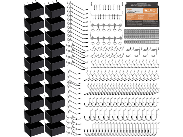 320PCS Pegboard Accessories Organizer Kit with Peg Borad Hooks & Bins Peg Board Hooks Assortment, For Organizing Various Tools, Fit 1/8 or 1/4 inch...