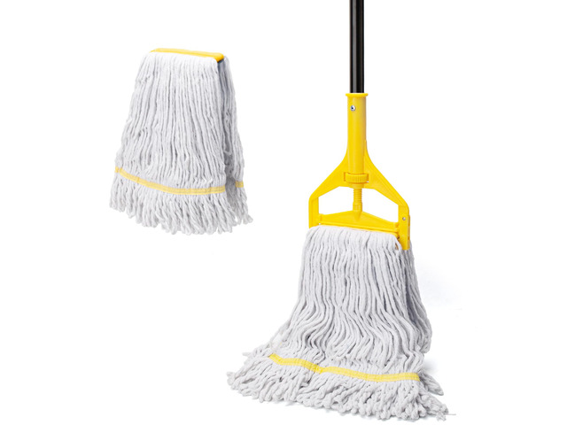 Commercial Mop with 2 Large Replacement Heads,Heavy Duty Industrial Mops 59' Long Handle,for Floor Cleaning,Looped-End String Wet Cotton Mop for...