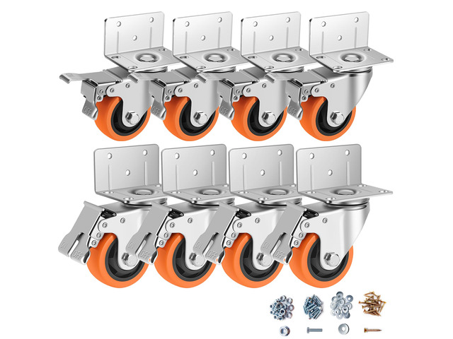 Caster Wheels,3 Inch L-Shaped Casters Set of 4 Heavy Duty for Furniture Industrial Casters with Brake Polyurethane Wheels, Locking Caster Wheels...
