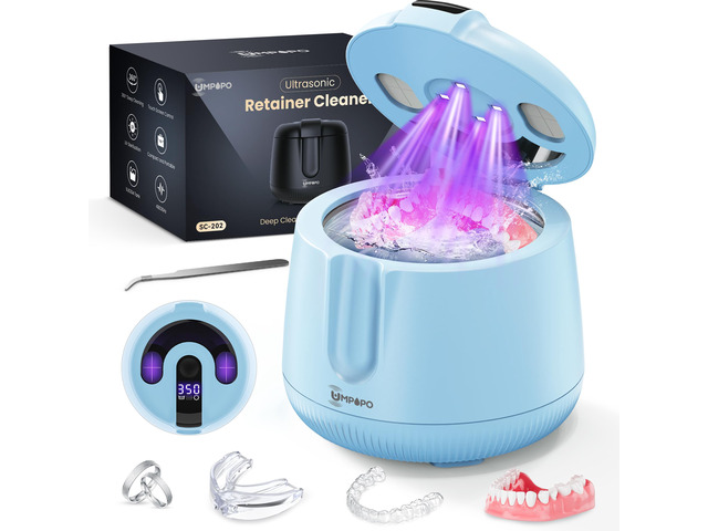 Ultrasonic Retainer Cleaner Machine 48kHz, Dental Ultrasonic Care Cleaner Ultrasonic Retainer Cleaner for Dentures, Aligners, Mouth Guards,...
